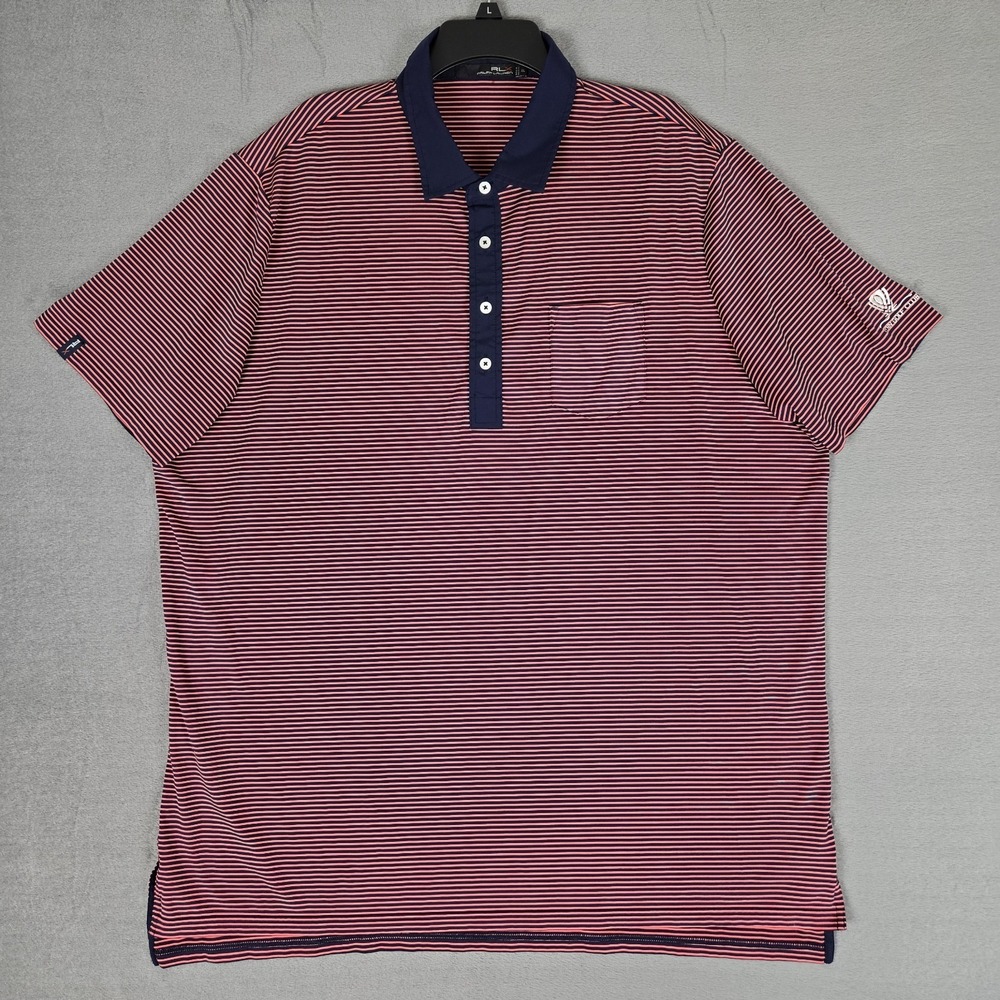 RLX Polo Shirt Mens 2XL Red Blue Stripe Performance Cutaway Wynn Golf Vegas